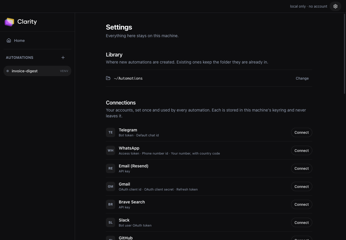 The model settings in Claritty Studio, with a provider key and a custom base URL field.
